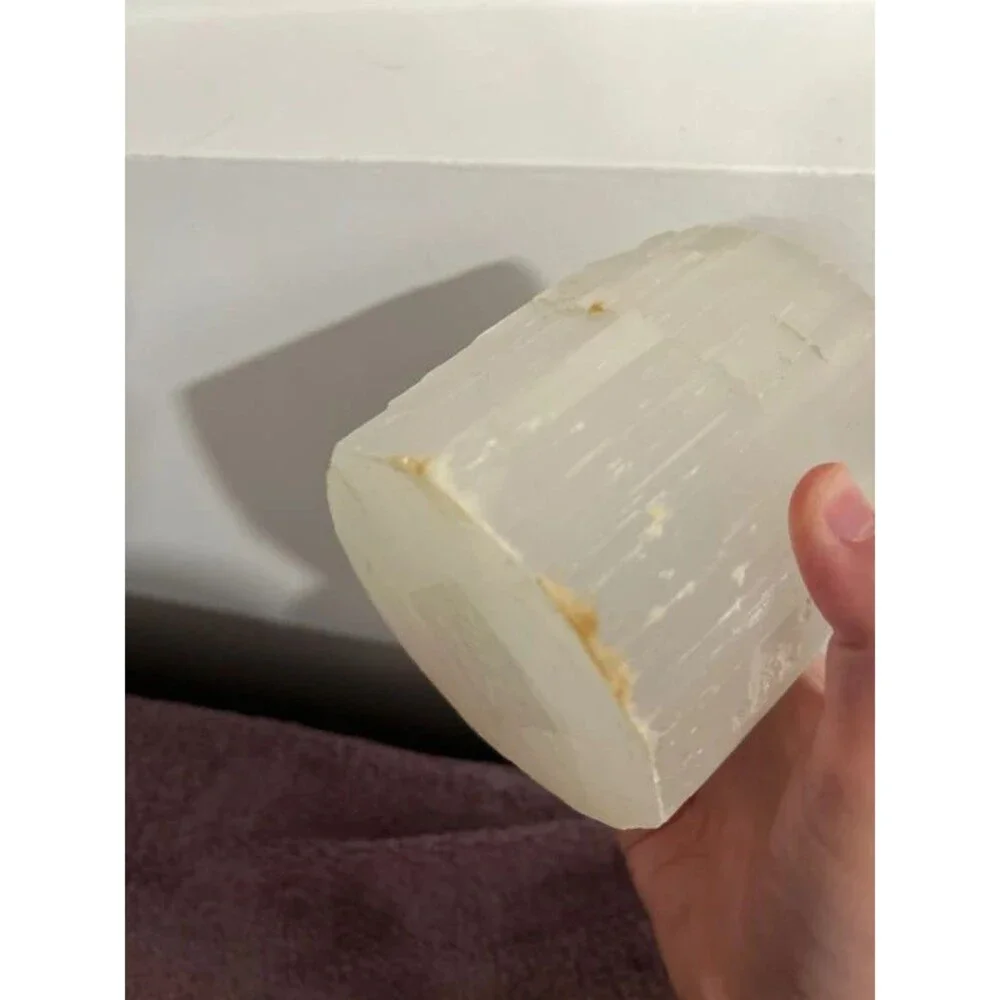 Cylindrical selenite crystal tealight candle holder “4